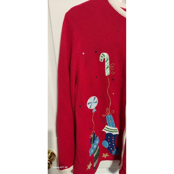 Ugly Christmas Sweater Tiara International Stocking Collection Zip Up 1X Women - Picture 3 of 7